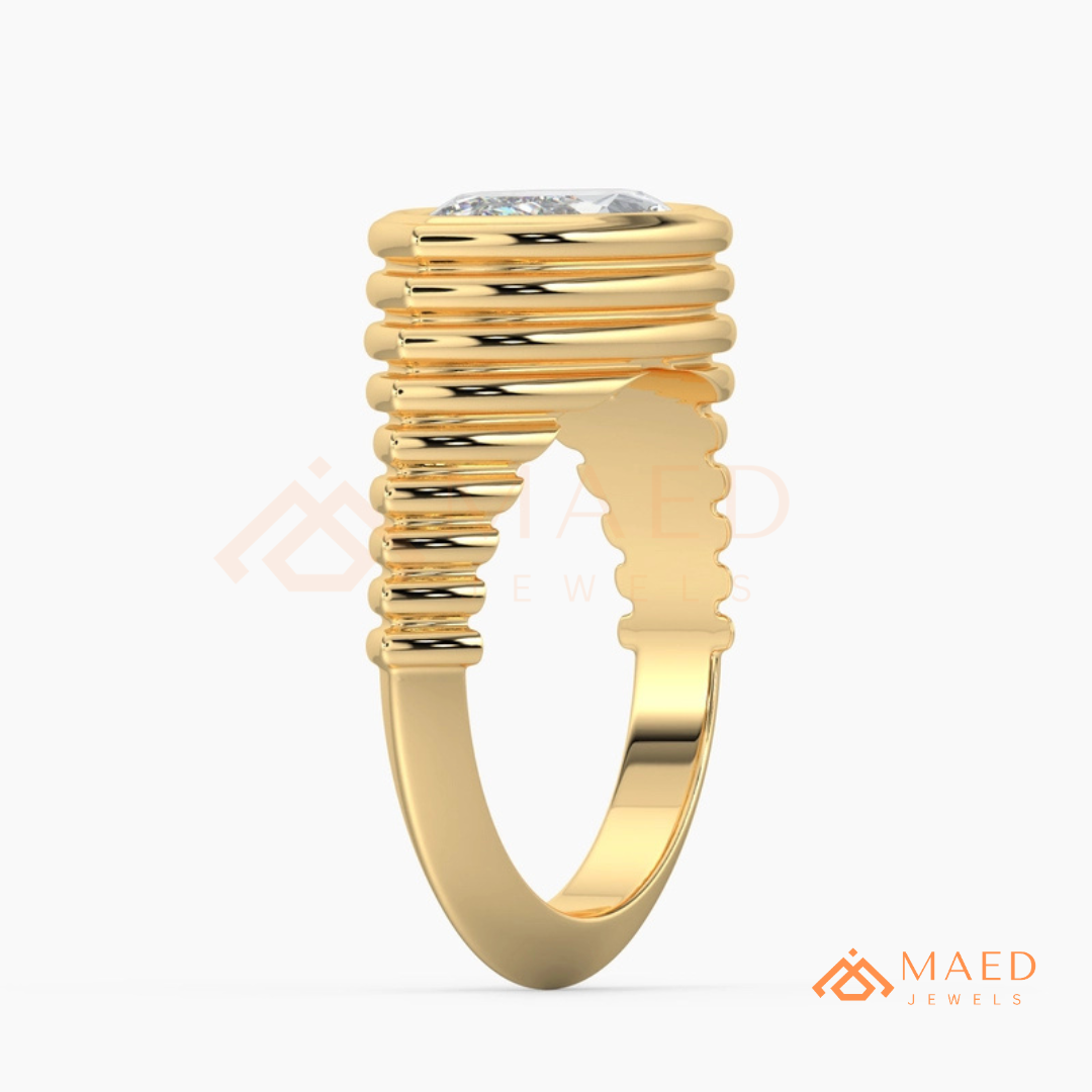 East-West Marquise Bezel Engagement Ring | Fluted Band in 14K Gold, Rose Gold & Silver