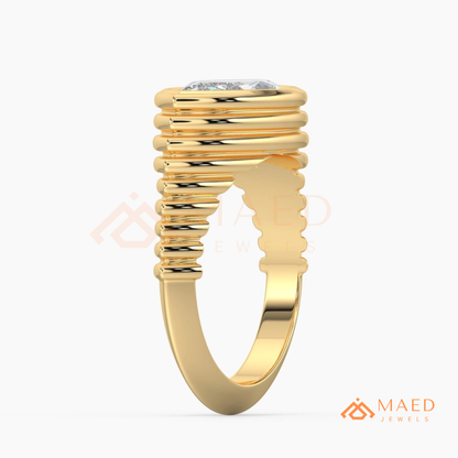 East-West Marquise Bezel Engagement Ring | Fluted Band in 14K Gold, Rose Gold & Silver