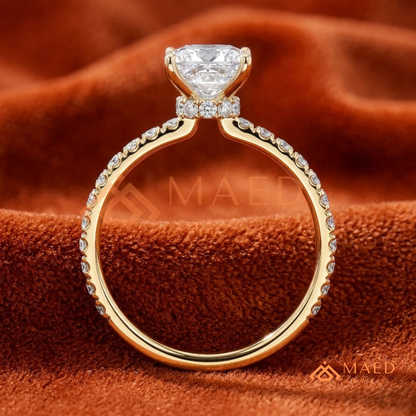 Princess Cut Engagement Ring with Pavé Band in Silver, 14K Gold, & 14K Rose Gold