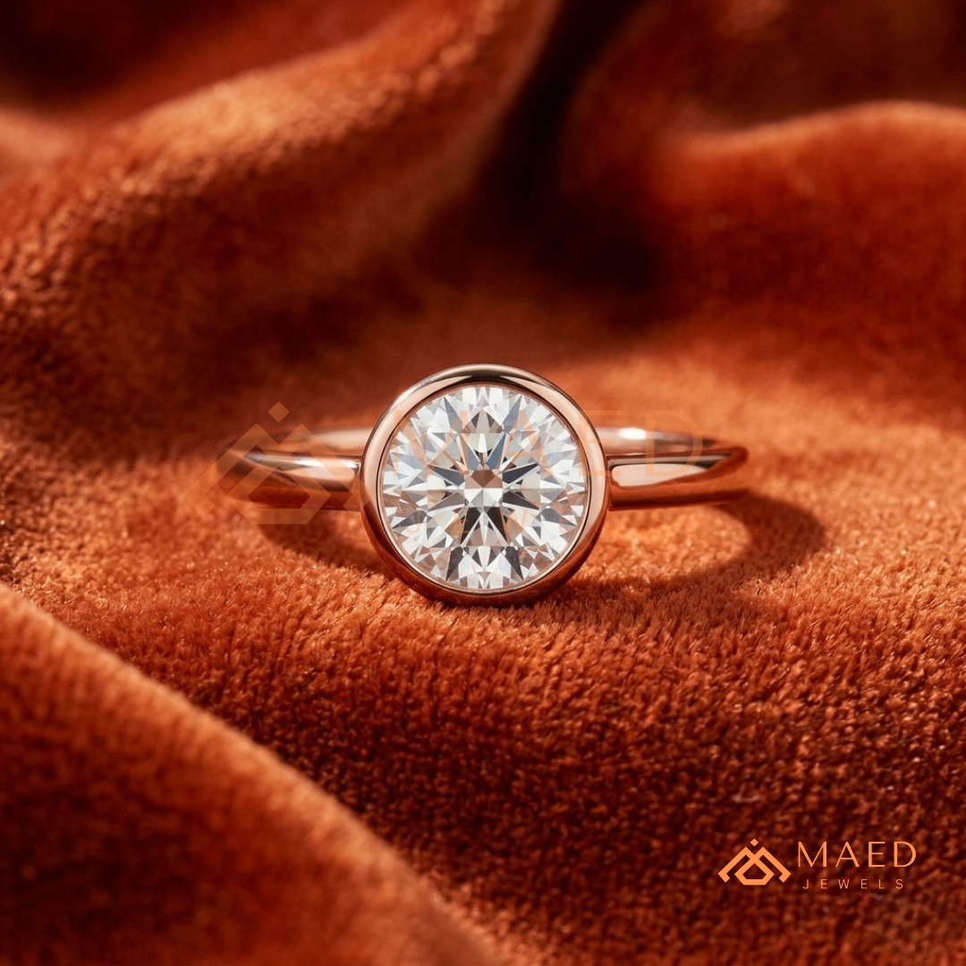 The Solitaire Bezel Ring – Round Brilliant Gemstone (Silver & 14k Gold)