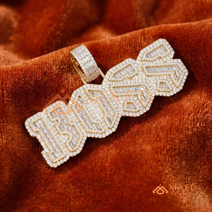 Custom Iced Out "BOSS" Letter Pendant Necklace in 14K Gold, Rose Gold & Sterling Silver