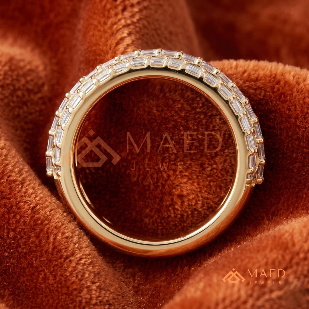 Multi-Row Emerald Cut Diamond Eternity Band in Silver, 14K Yellow & Rose Gold