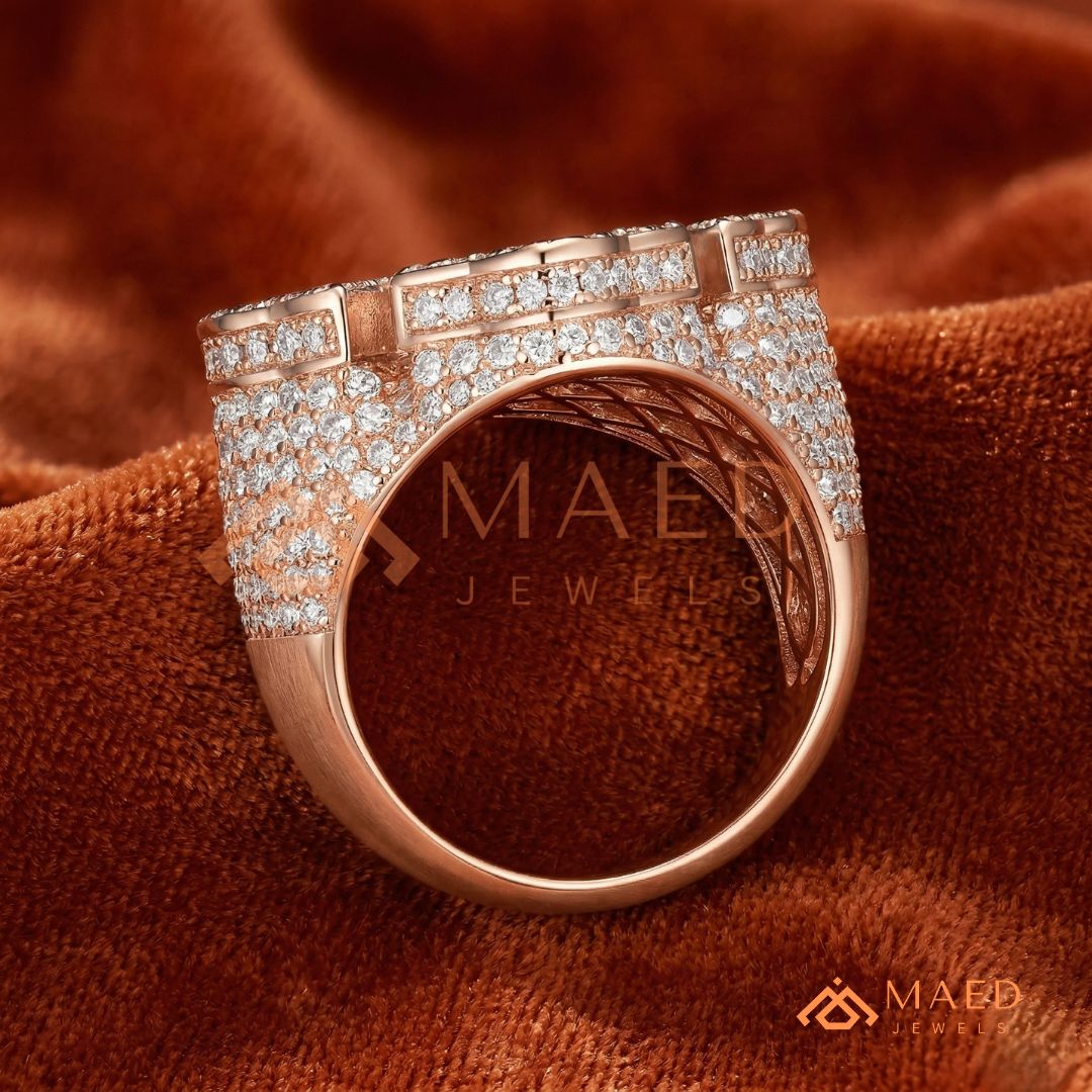 Men's Iced-Out 3D Cross Statement Ring | Silver, 14K Gold & Rose Gold