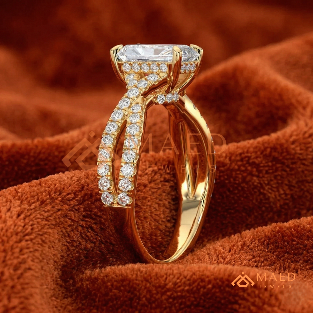 Nature-Inspired Radiant Cut Three-Stone Engagement Ring with Thorn Band in Silver, 14K Gold & Rose Gold