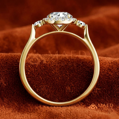 Majestic Oval Halo Diamond Simulant Ring in 14K Yellow Gold, Rose Gold & Sterling Silver