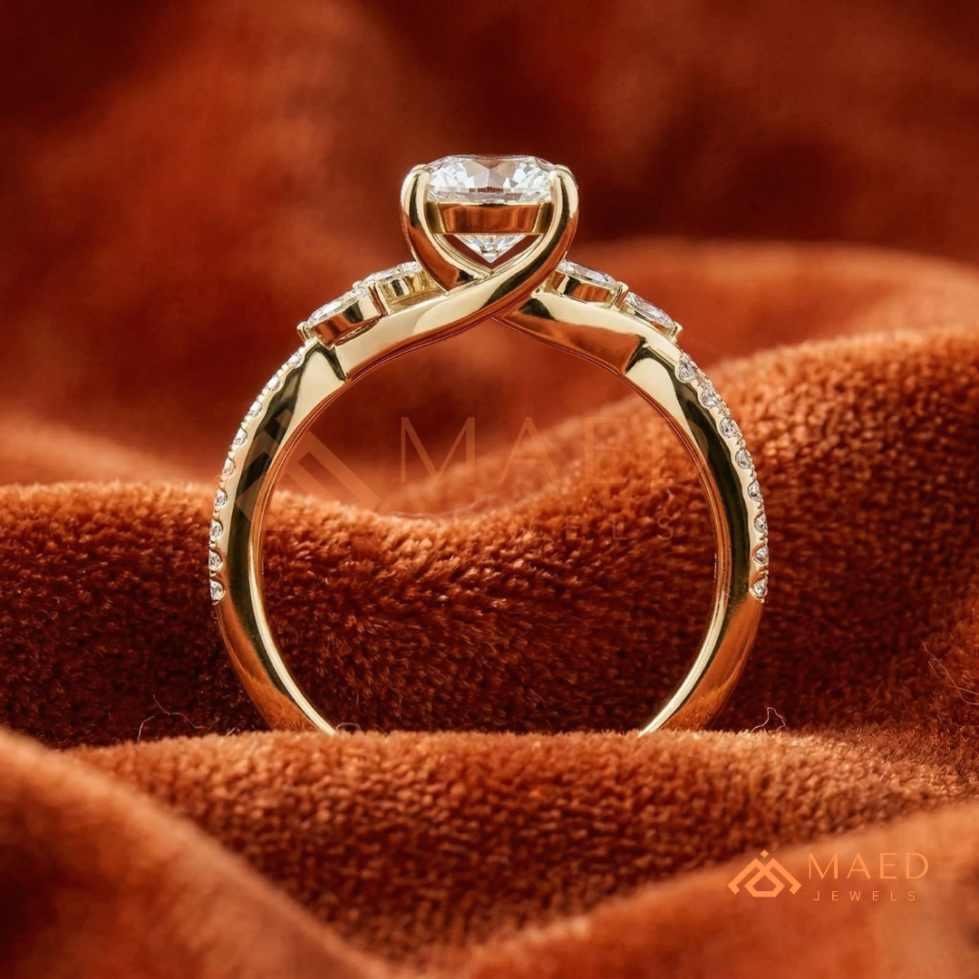Enchanted Vine Round Brilliant Cluster Ring in 14K Yellow Gold, Rose Gold & Silver