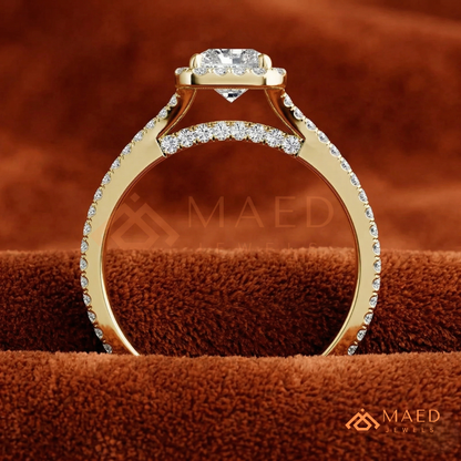 Radiant-Cut Halo Engagement Ring with Split-Shank Pavé Band