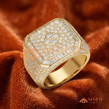 Men's Square Pave & Baguette Diamond Ring | Silver, 14K Gold & Rose Gold