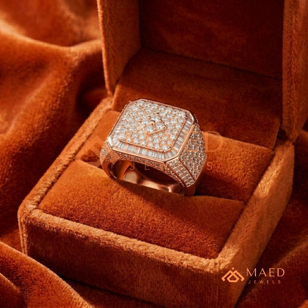 Men's Alternating Baguette & Pave Diamond Ring | Silver, 14K Gold & Rose Gold
