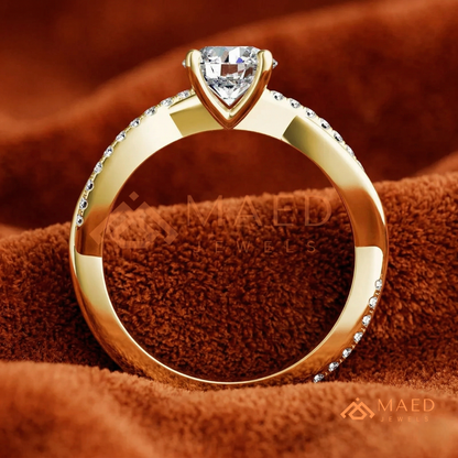 Marquise Cut Engagement Ring with Twisted Pavé Band | 14K Gold, Rose Gold & Silver