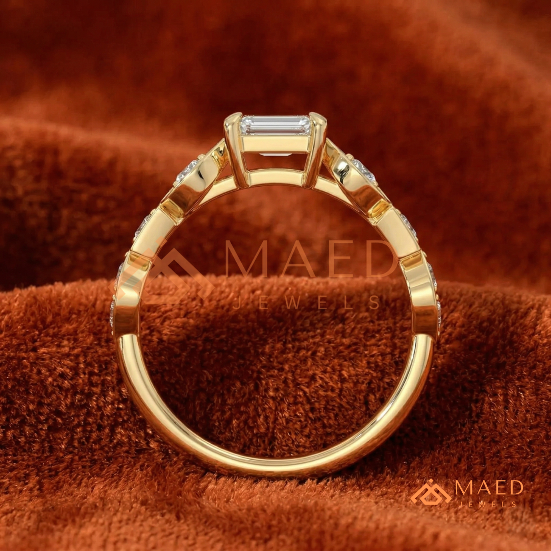 Vintage Emerald Cut Art Deco Engagement Ring in 14K Gold, Rose Gold & Silver