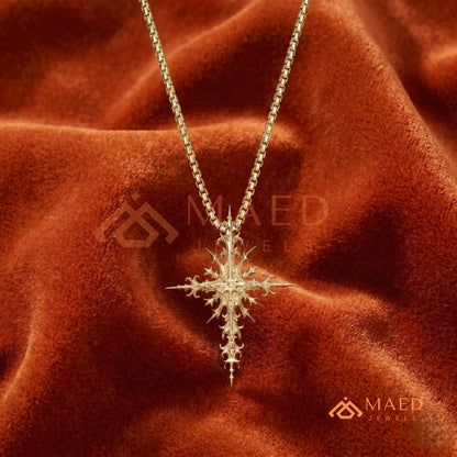 Gothic Starburst Cross Pendant – Thorn & Spike Filigree Necklace