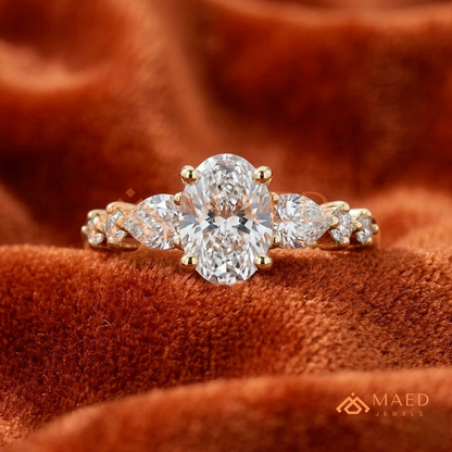 Devotion Oval and Pear Cut Multi-Stone Ring in 14K Yellow Gold, Rose Gold & Silver