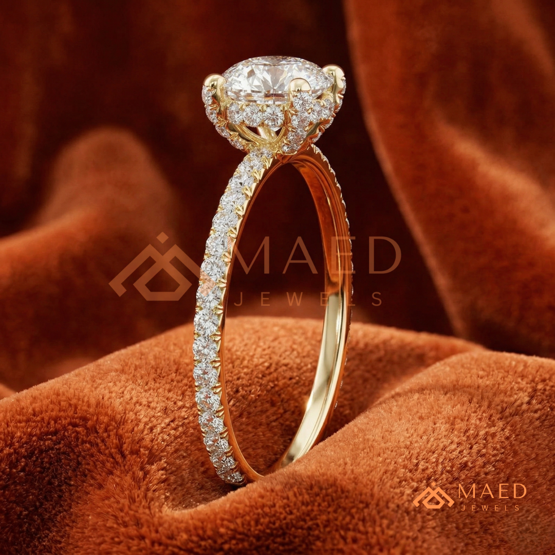 Classic Solitaire Engagement Ring with Pavé Band