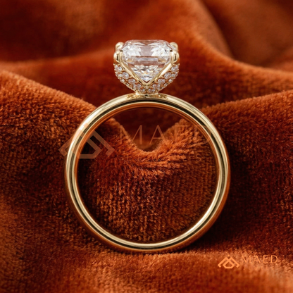 Princess Cut Hidden Halo Engagement Ring in 14K Gold & Sterling Silver