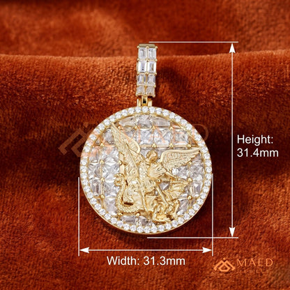 Saint Michael Medallion Pendant – Trillion Cut & Baguette Hip Hop Necklace