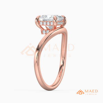 Princess Cut V-Band Solitaire Engagement Ring in 14K Gold, Rose Gold & Silver