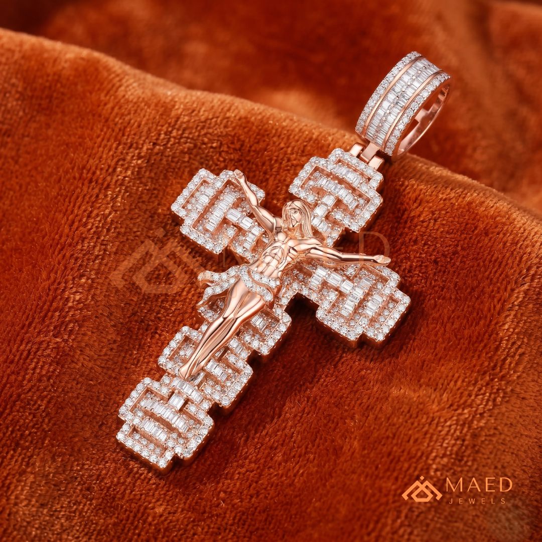 Crucifix Cross Pendant – Baguette & Micro Pave Hip Hop Necklace