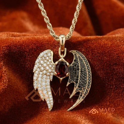 The Dark Angel Wing Pendant | Red Garnet Gothic Statement Necklace
