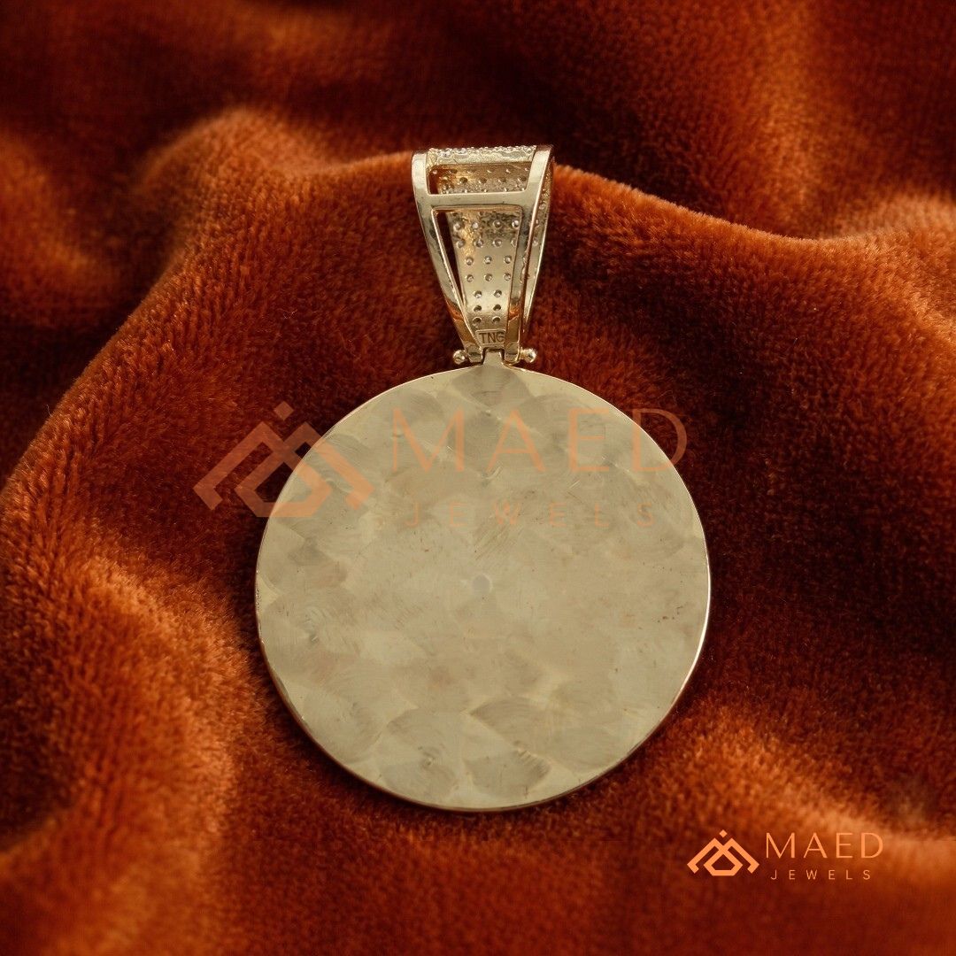 925 Sterling Silver Micro Pave Angel Medallion Pendant with Greek Key Border