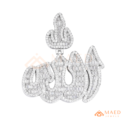 Iced Out Baguette Allah Calligraphy Pendant – 14K Gold, Rose Gold & Silver Religious Hip Hop Charm
