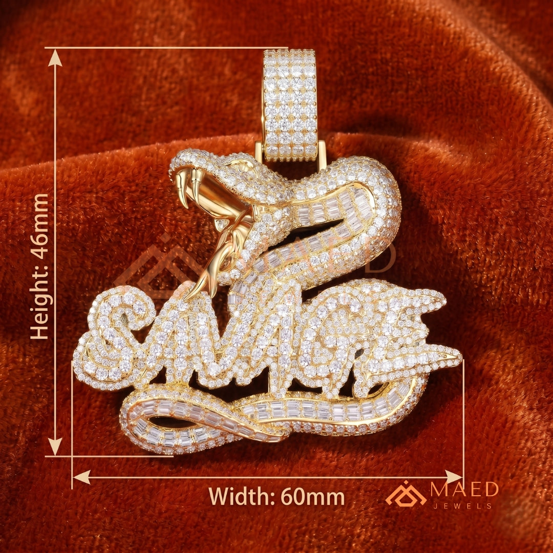 Iced Out "Savage" Snake Pendant - 14K Gold, Rose Gold & Silver Hip Hop Jewelry