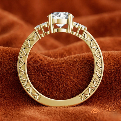 Vintage Princess Cut Three-Stone Engraved Ring | 14K Gold, Rose Gold & Silver