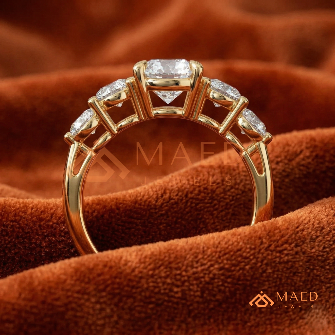 Round Cut 5-Stone Graduated Engagement Ring in Sterling Silver, 14K Gold & 14K Rose Gold