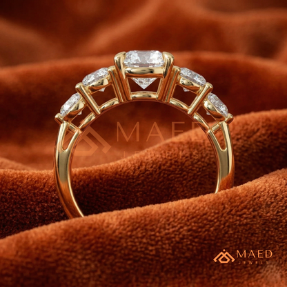 Round Cut 5-Stone Graduated Engagement Ring in Sterling Silver, 14K Gold & 14K Rose Gold