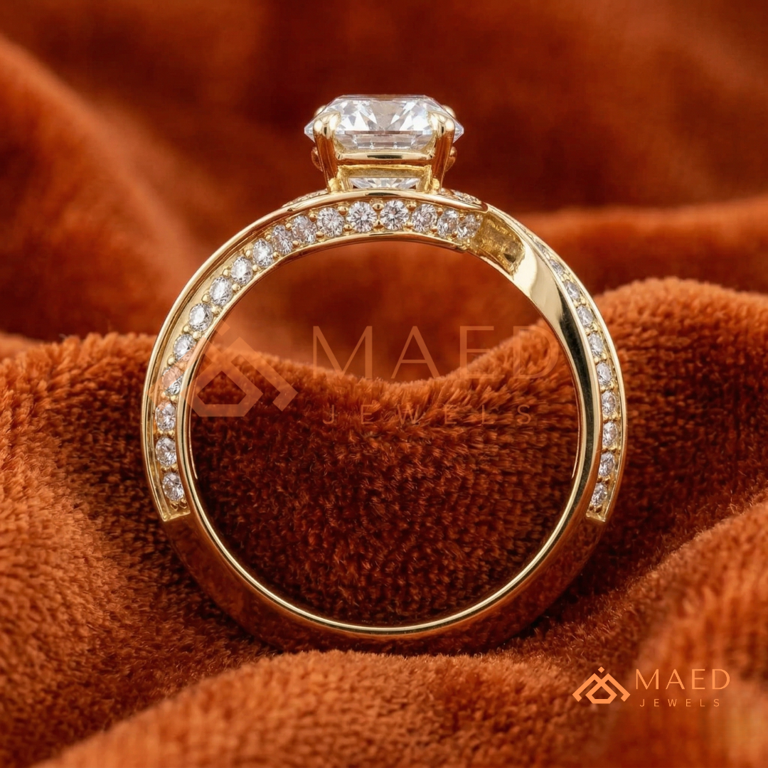 Oval Cut Bypass Halo Engagement Ring | Swirl Pavé Band in 14k Gold, Rose Gold & Silver