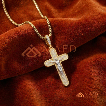 Heavy Micro Pavé Jesus Christ Cross Charm – Dual-Tone Statement Pendant