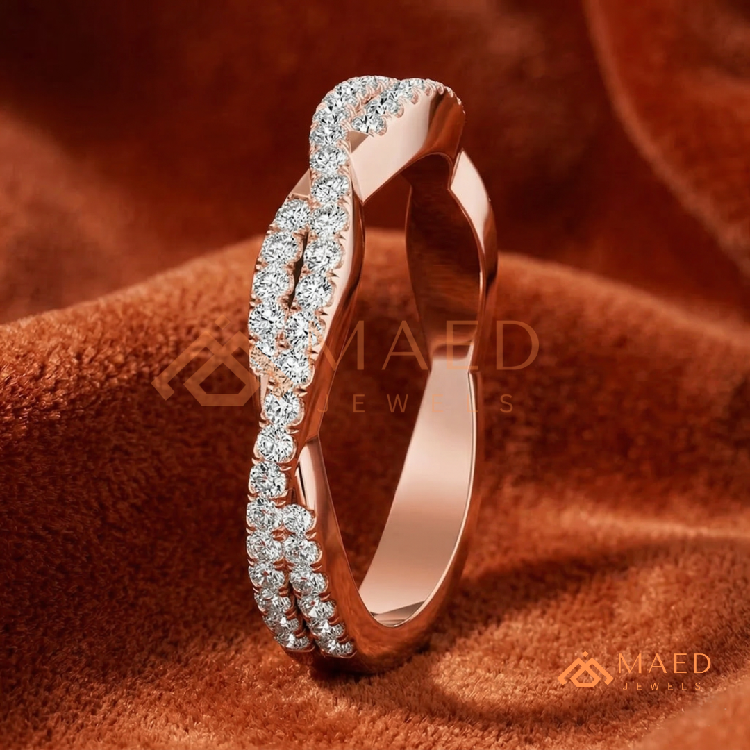 Double Row Twisted Infinity Diamond Wedding Band | Crossover Pavé Wave Ring in Silver, 14K Gold, & Rose Gold