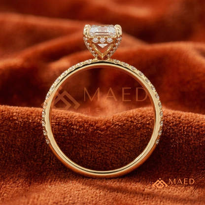 Radiant Cut Moissanite Engagement Ring in Sterling Silver, 14K White Gold & Rose Gold | Hidden Halo Diamond Band For Women