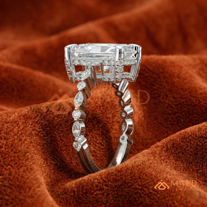 Radiant Cut Engagement Ring | Marquise & Round Cluster Band in 14K Gold, Rose Gold & Sterling Silver