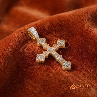 The Cathedral Pavé Cross | Ornate Trefoil Gothic Crucifix Pendant