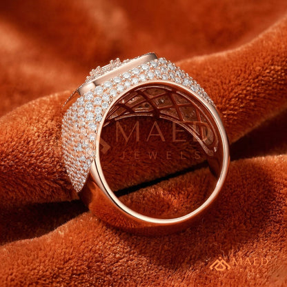 Heavy Multi-Row Baguette & Round Cluster Statement Ring – 14K Gold Wide Pinky Band