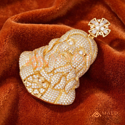 The Sovereign Sacred Heart Piece | Fully Encrusted Jesus Bust Cross Pendant
