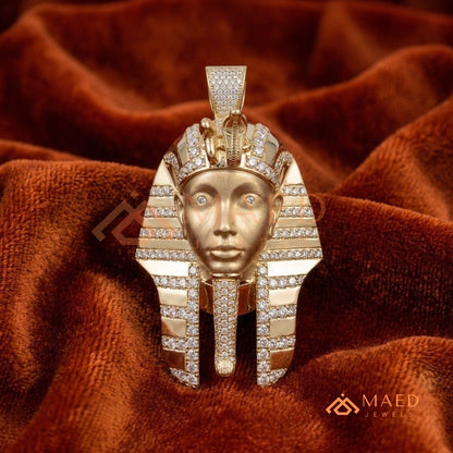 Heavy Egyptian Pharaoh Mask Statement Charm – Diamond Cluster Pendant