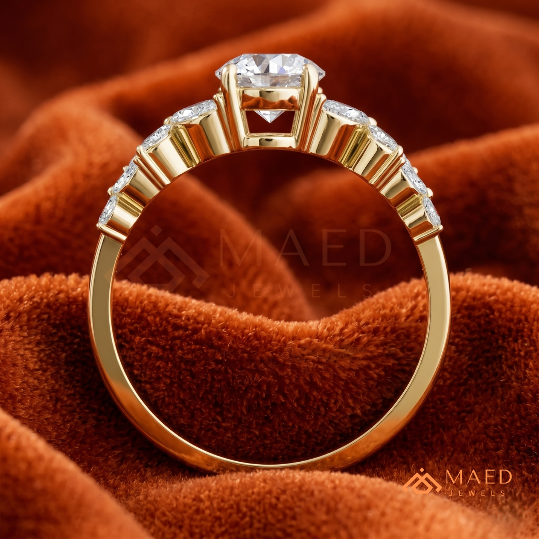Botanical Marquise Cluster Engagement Ring with Round Center Stone