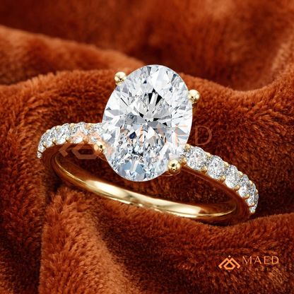 Oval Cut Engagement Ring with Pavé Band | Classic 4-Prong Promise Ring for Women | 14K Gold, Rose Gold & Sterling Silver