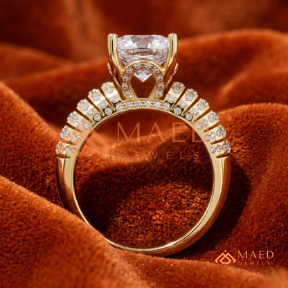 Round Cut Multi-Row Pave Engagement Ring in 14K Gold, Rose Gold & Sterling Silver | Wide Band Statement Cocktail Ring