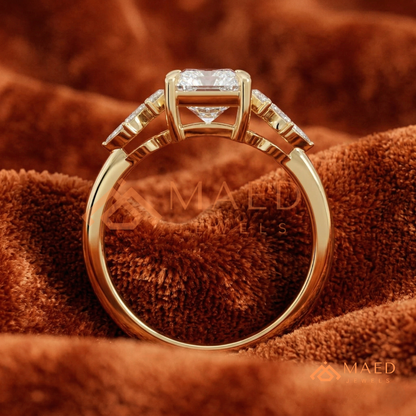 Radiant Cut Engagement Ring with Marquise Diamond Lotus Cluster in 14K Gold, Rose Gold & Silver