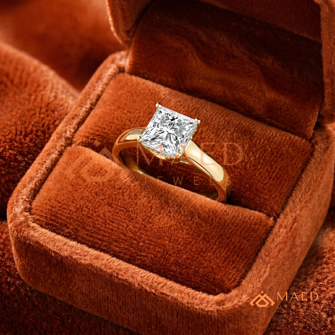 Princess Cut Solitaire Engagement Ring in 14K Gold, Rose Gold & Sterling Silver | Classic Tapered Band Promise Ring for Women