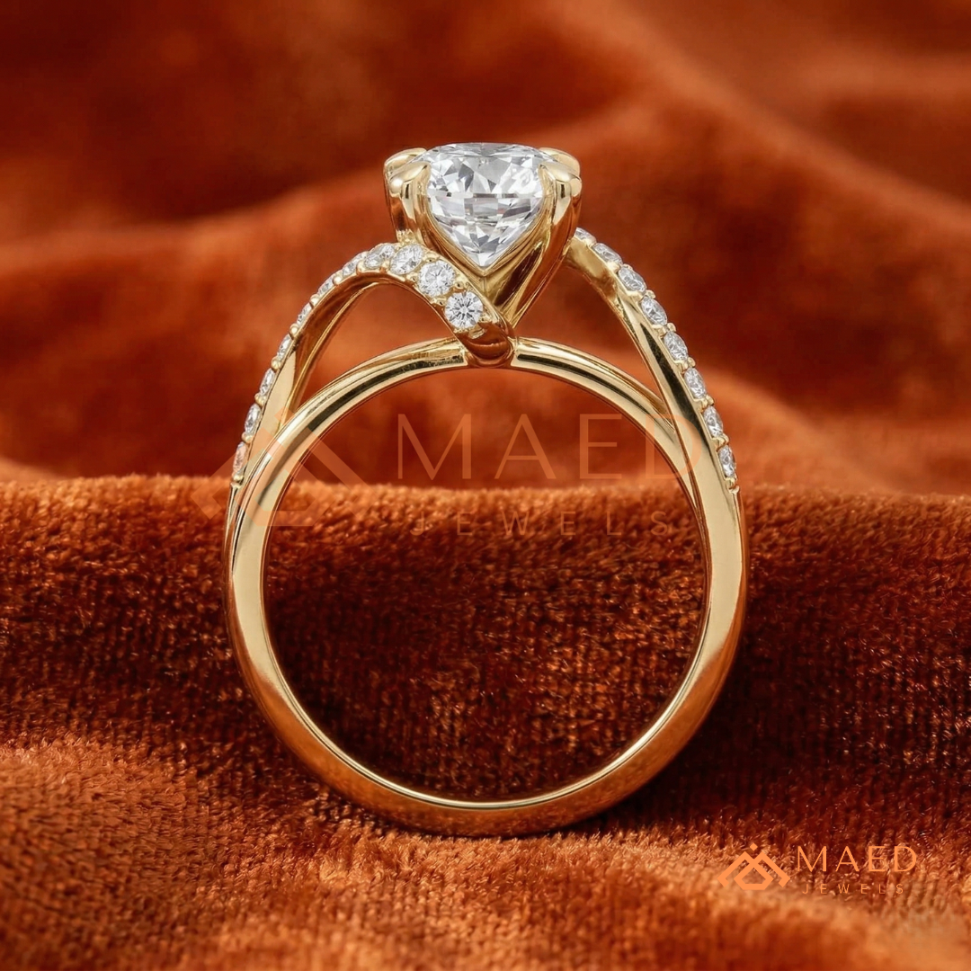 Round Cut Diamond Bypass Engagement Ring in Sterling Silver, 14K Gold & Rose Gold