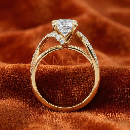 Round Cut Diamond Bypass Engagement Ring in Sterling Silver, 14K Gold & Rose Gold