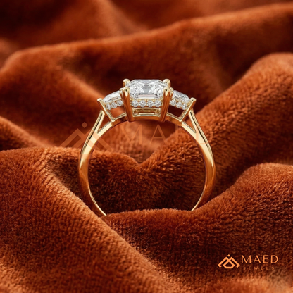 Radiant Cut Engagement Ring with Pear Side Stones | 14k Gold, Rose Gold & Silver