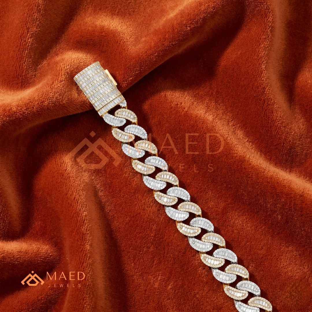 Iced Baguette Cuban Link Bracelet – 925 Silver, Gold & Rose Gold