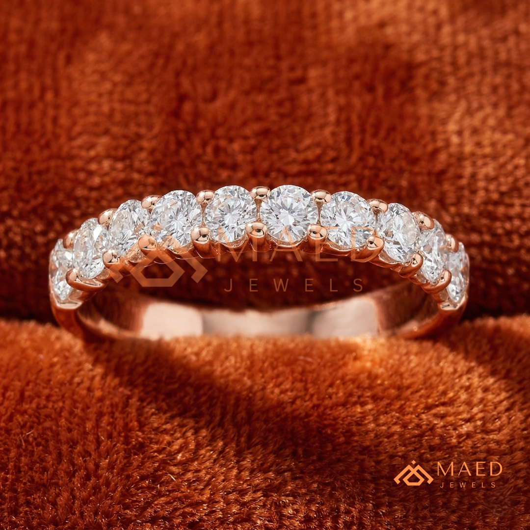 5-Stone Mixed Cut Diamond Wedding Band | East-West Emerald & Round Cut Ring in Silver, 14K Gold, & Rose Gold