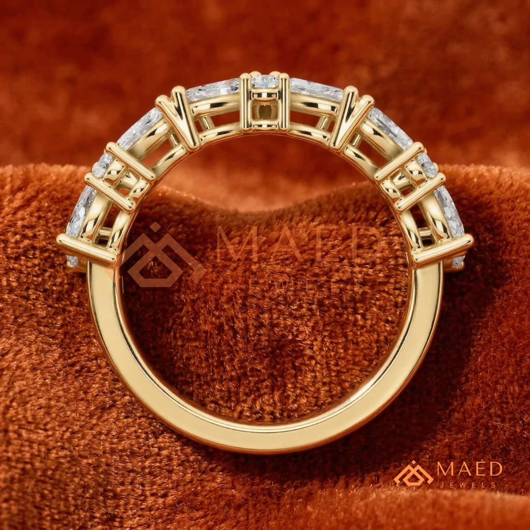 Marquise Diamond Cluster Stackable Anniversary Band – Silver, Yellow & Rose Gold