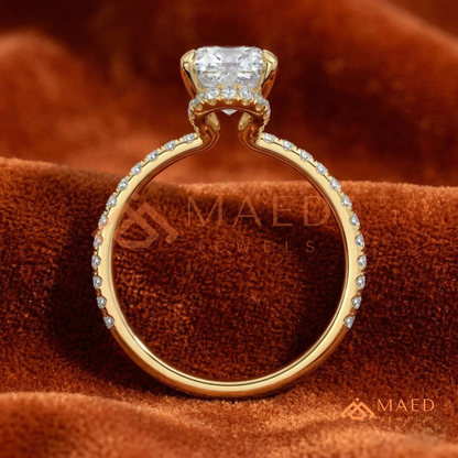 Brilliant Cushion Cut Engagement Ring | Pavé Diamond Band in 14K Gold, Rose Gold & Sterling Silver